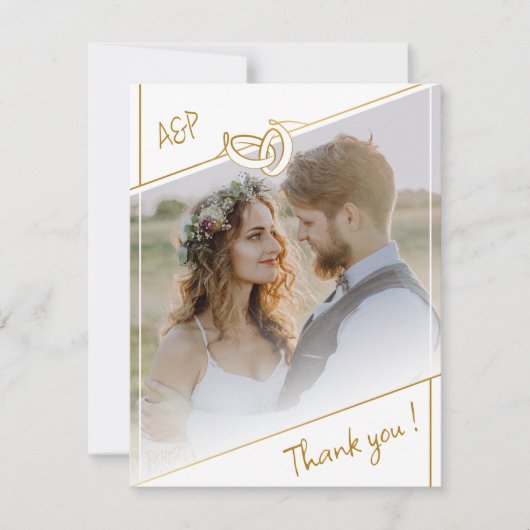 Elégant Carte de remerciements photo Mariage blanc (Devant)