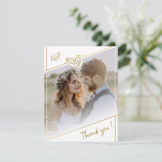 Elégant Carte de remerciements photo Mariage blanc (Debout devant)