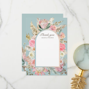 élégant Carte de remerciements turquoise à fleurs 