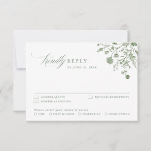 Élégant Carte de Réponse Vert Sage Mariage Floral