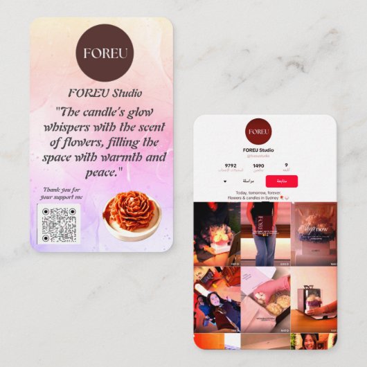 Élégant Carte de visite à bougies florales - FOREU (Devant / Derrière)