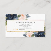Élégant carte de visite à fleurs bleu marine (Dos)