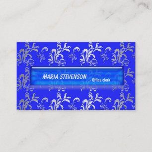 Élégant carte de visite bleu damassé