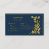 Élégant Carte de visite bleu et or (Dos)