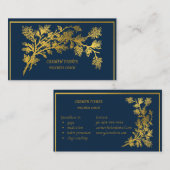 Élégant Carte de visite bleu et or (Devant / Derrière)