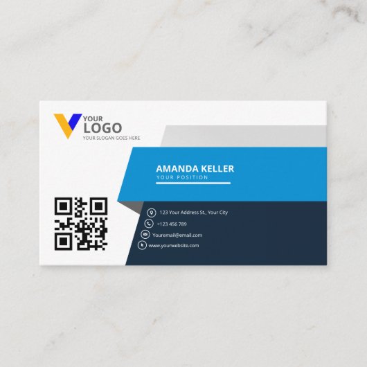 Élégant Carte de visite bleu moderne (Devant)