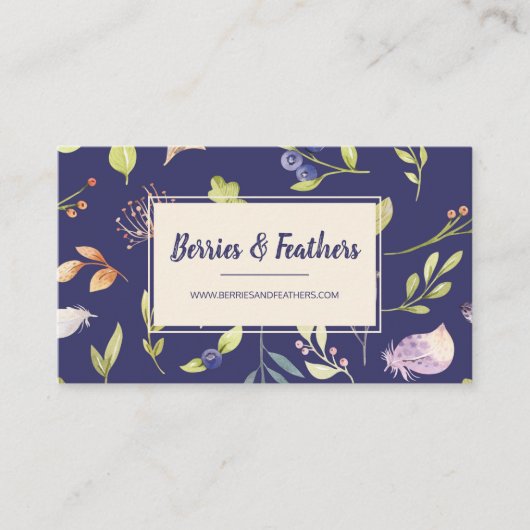 Elégant Carte de visite Boho Berries & Feathers (Devant)