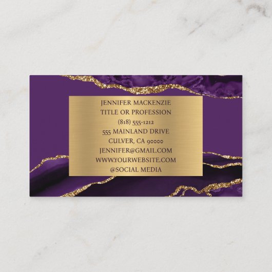 Élégant Carte de visite d'âge violet et or (Dos)