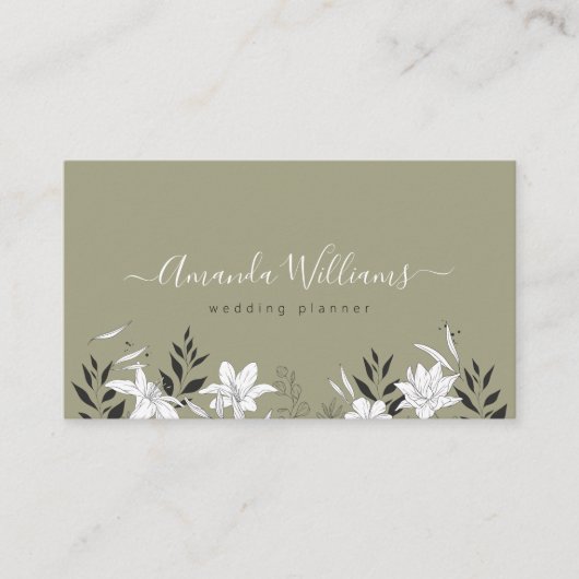 Élégant Carte de visite de code QR Floral Sage (Devant)