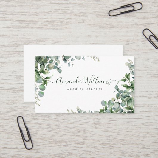 Élégant Carte de visite de code QR Floral Vert (Devant/Arrière en situation)