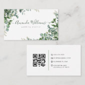 Élégant Carte de visite de code QR Floral Vert (Devant / Derrière)