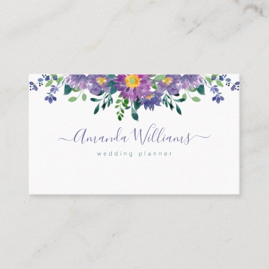 Élégant Carte de visite de design floral violet (Devant)