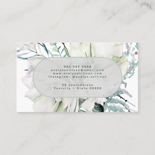 Élégant carte de visite de fleurs blanches (Dos)