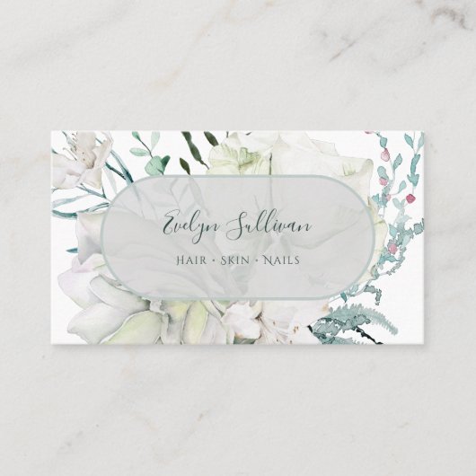 Élégant carte de visite de fleurs blanches (Devant)