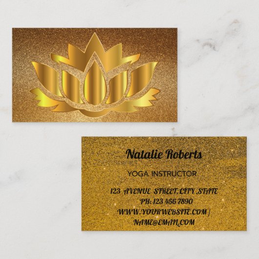 Élégant carte de visite de fleurs de lotus doré (Devant / Derrière)