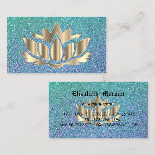 Élégant carte de visite de fleurs de lotus doré (Devant / Derrière)