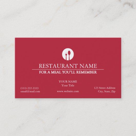 Élégant Carte de visite de restaurant (Devant)