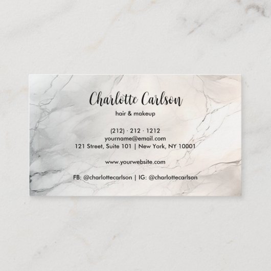 Élégant Carte de visite de script en marbre clair (Dos)