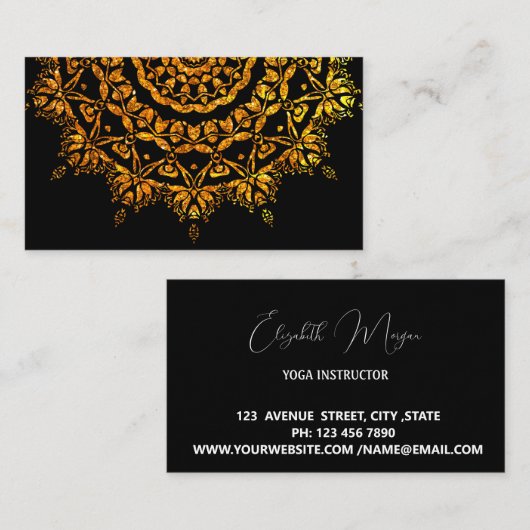 Élégant carte de visite de yoga noir (Devant / Derrière)