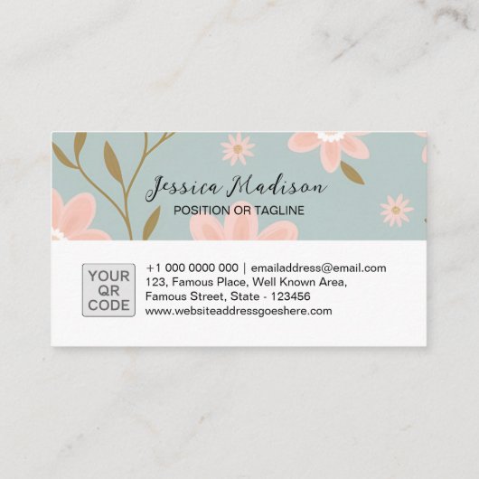 Élégant Carte de visite floral avec code QR | DP7 (Dos)