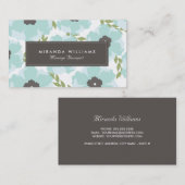 Élégant Carte de visite Floral Bleu (Devant / Derrière)