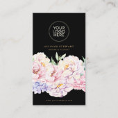 Élégant Carte de visite floral noir avec code QR (Devant)