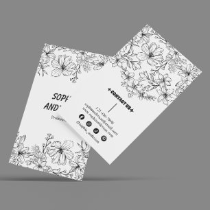 Élégant Carte de visite floral noir et blanc