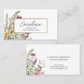 Élégant Carte de visite Floral Or (Devant / Derrière)