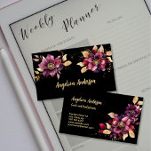 Élégant Carte de visite floral violet doré noir
