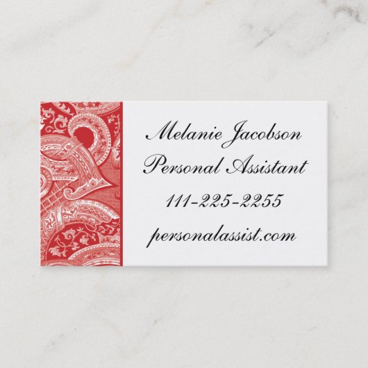 Élégant carte de visite frontalier Red Brocade (Devant)
