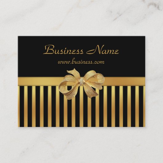 Elégant Carte de visite Gold Black Stripe Gold Bow (Devant)