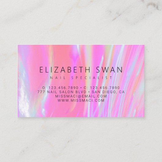 Élégant Carte de visite Holographique Pastel Rose (Dos)