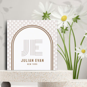 Élégant Carte de visite Monogramme Beige Rétro