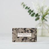Élégant Carte de visite QR Floral noir beige (Debout devant)