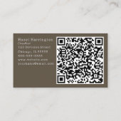 Élégant Carte de visite QR Floral noir beige (Dos)