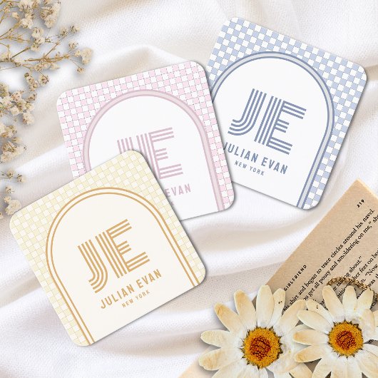 Élégant Carte de visite Retro Dusty Blue Monogram