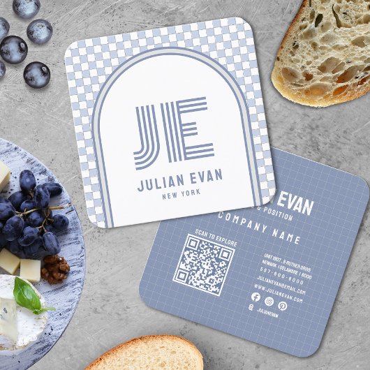 Élégant Carte de visite Retro Dusty Blue Monogram