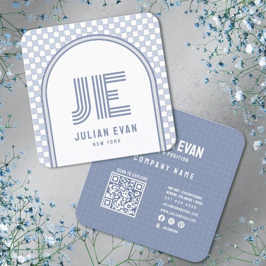Élégant Carte de visite Retro Dusty Blue Monogram