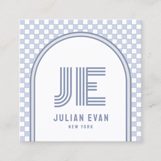 Élégant Carte de visite Retro Dusty Blue Monogram (Devant)