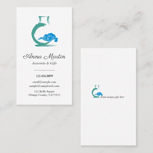 Élégant Carte de visite simple avec Chinoiserie Va (Devant / Derrière)