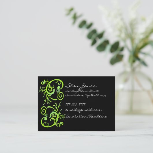 Élégant Carte de visite vert et noir (Debout devant)