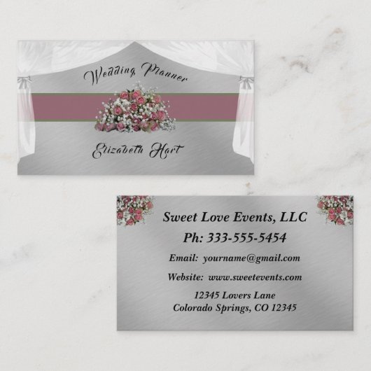 Élégant Carte de visite Wedding planner Rose (Devant / Derrière)