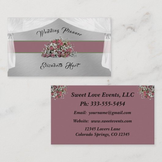 Élégant Carte de visite Wedding planner Rose (Devant / Derrière)