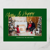 Élégant Carte photo de famille Foil vert (Recto)