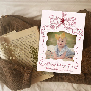 Élégant Carte photo de vacances Bow Soft Rose Noël