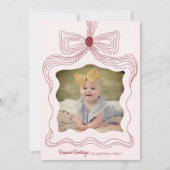 Élégant Carte photo de vacances Bow Soft Rose Noël (Devant)