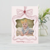 Élégant Carte photo de vacances Bow Soft Rose Noël (Debout devant)