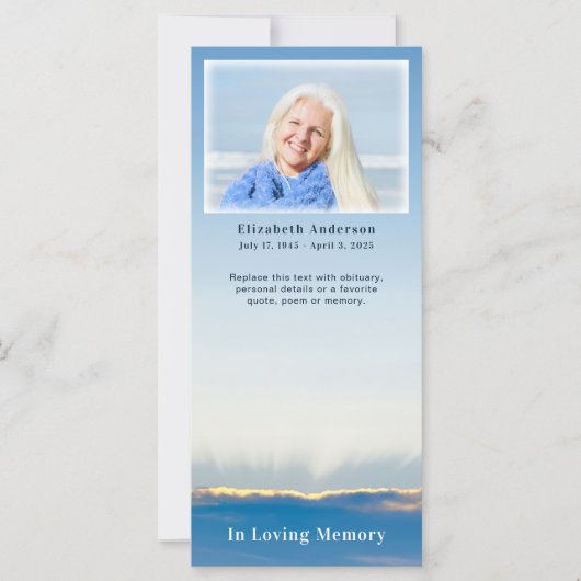 Élégant Carte photo funéraire du ciel bleu (Devant)