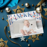 Élégant Carte photo Hanoukka Happy<br><div class="desc">Elégante serif "hanoukka" avec grenades et fleurs "Happy" et "avec amour" en rubans. Image originale de Becky Nimoy. Photo avec l'aimable autorisation de unsplash</div>