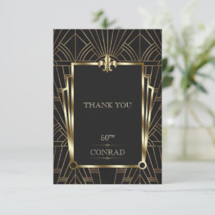 Elegant Casino Black Gold Art Deco 50th Birthday Bedankkaart